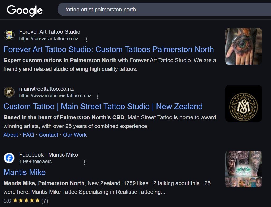 Forever Art Tattoo ranking number one in Google search results