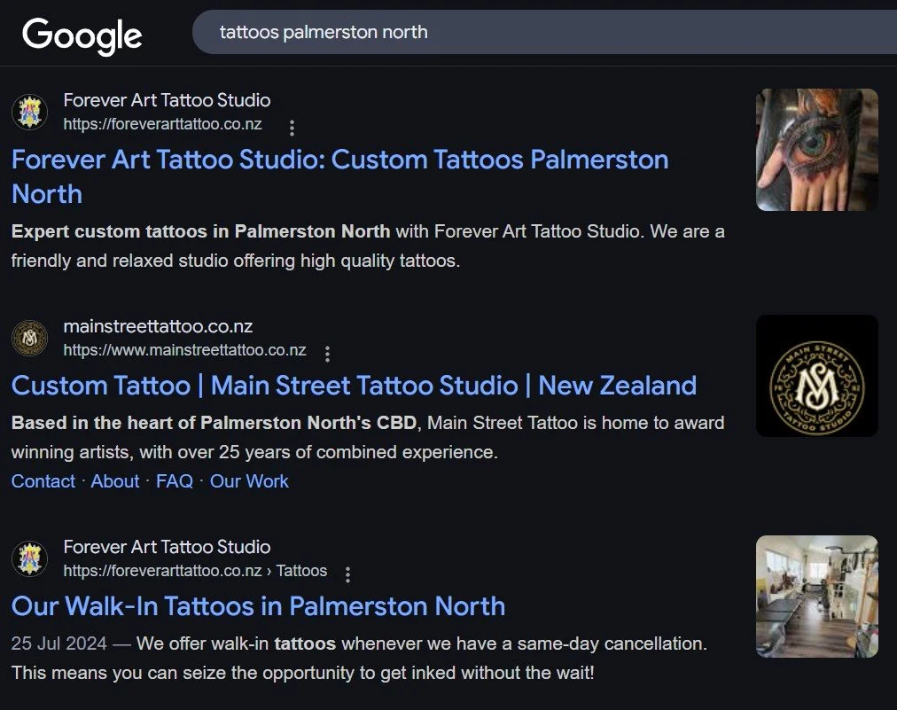 Forever Art Tattoo ranking number one for tattoo searches in Palmerston North