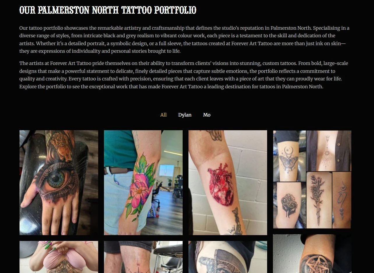 The Forever Art Tattoo website, built to showcase the artists and capture enquiries