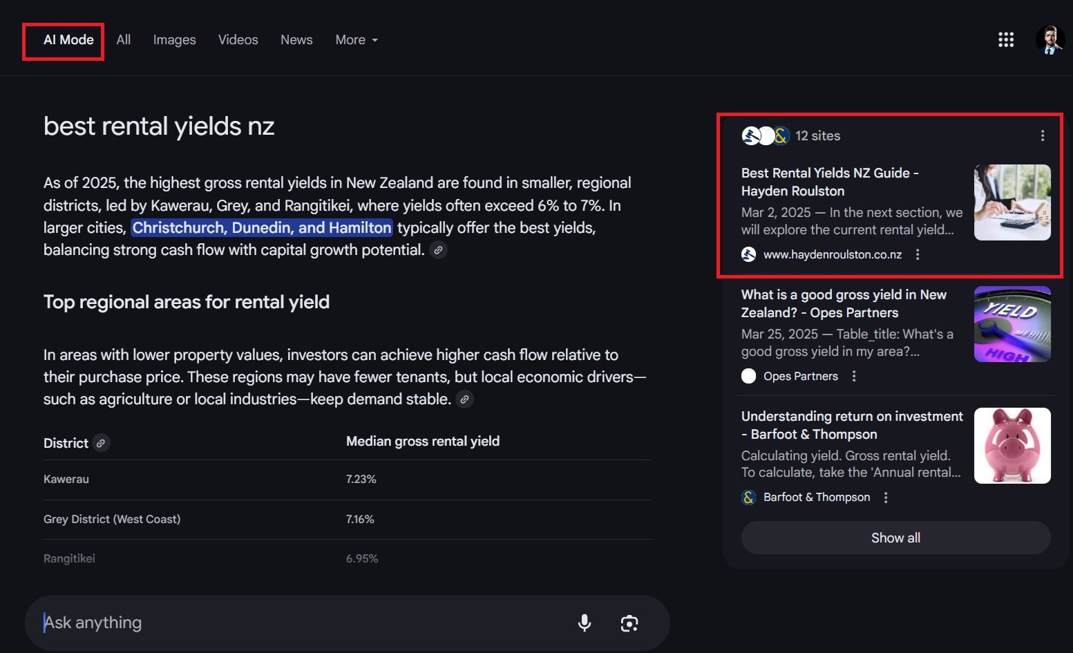 The agent appearing in Google's AI Mode results