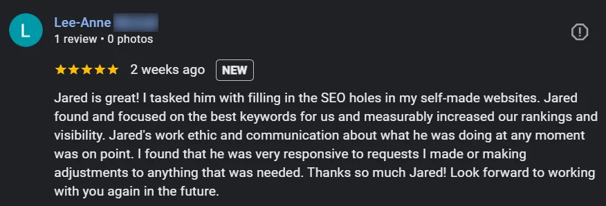 Client feedback on the Shopify SEO results
