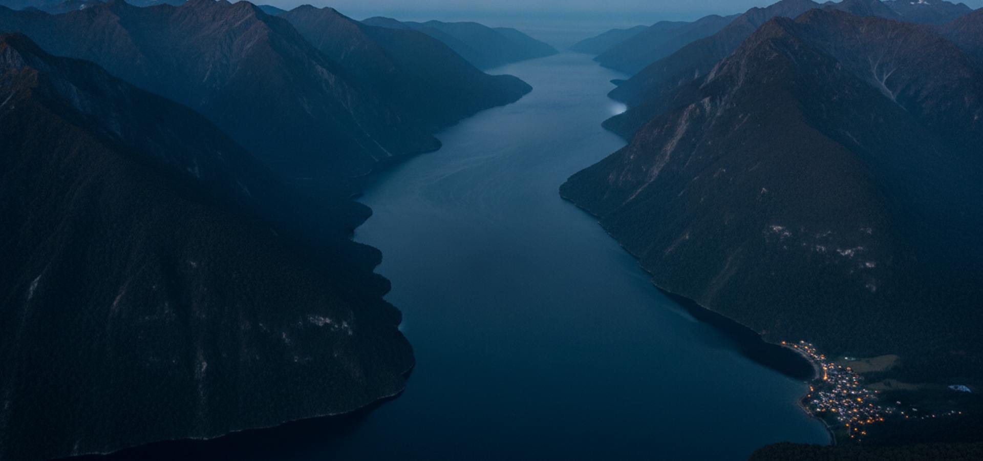 Aerial view of New Zealand landscape at dusk